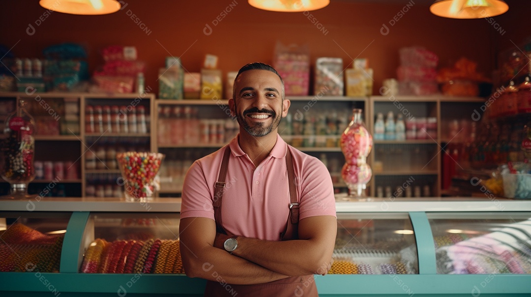 Homem trabalhando em uma loja de doces