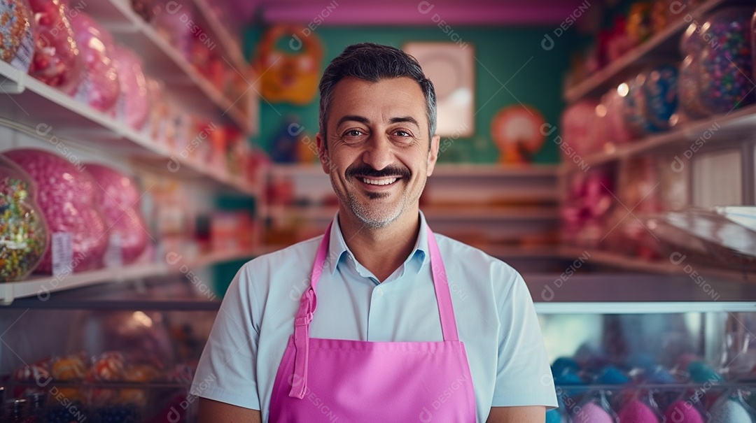Homem trabalhando em uma loja de doces