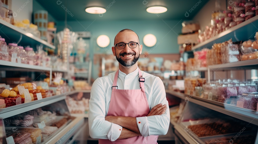 Homem trabalhando em uma loja de doces