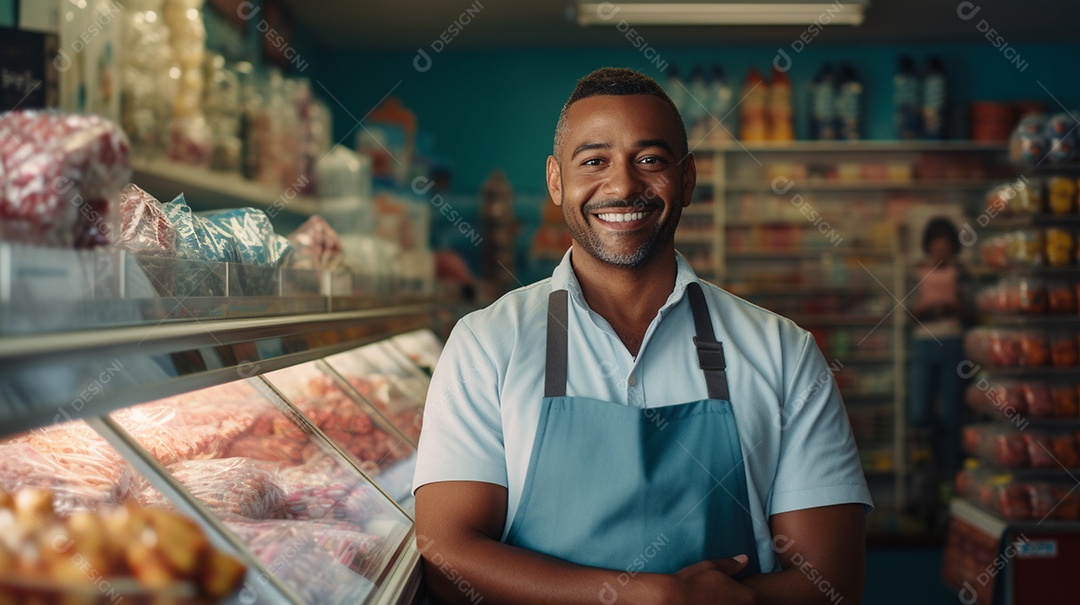 Homem trabalhando em uma loja de doces