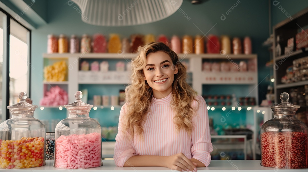 Mulher trabalhando em uma loja de doces