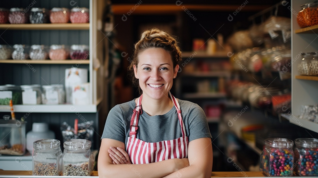 Mulher trabalhando em uma loja de doces