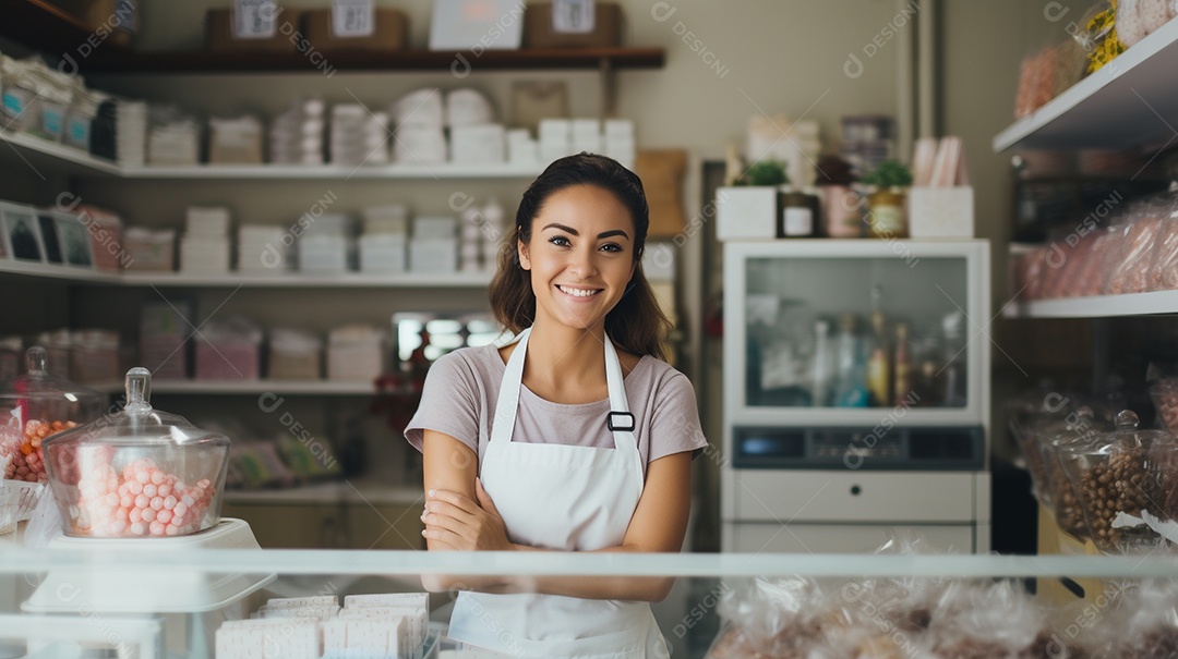 Mulher trabalhando em uma loja de doces