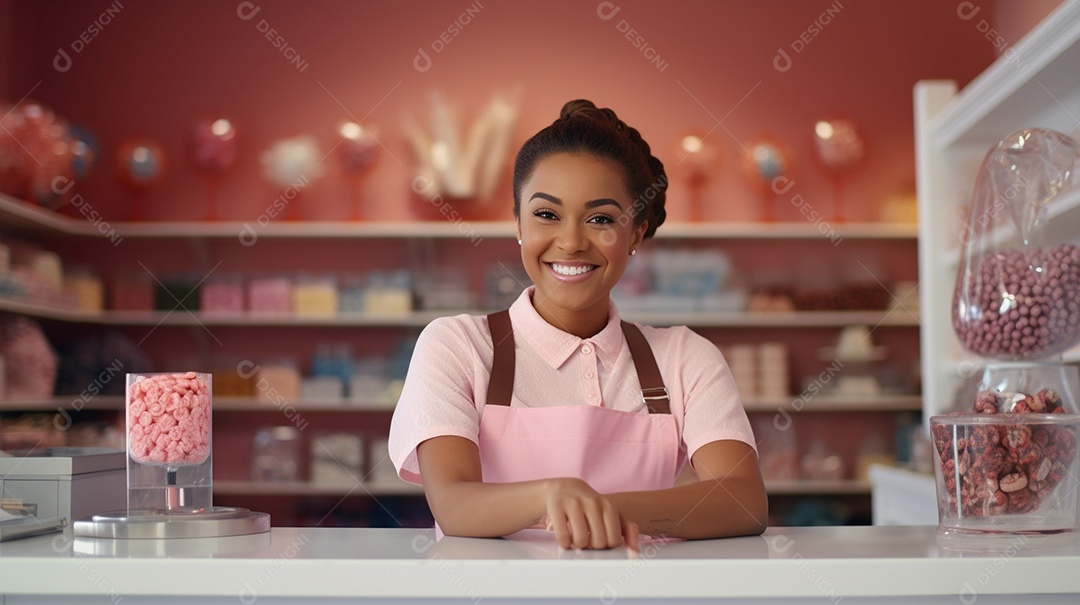 Mulher trabalhando em uma loja de doces