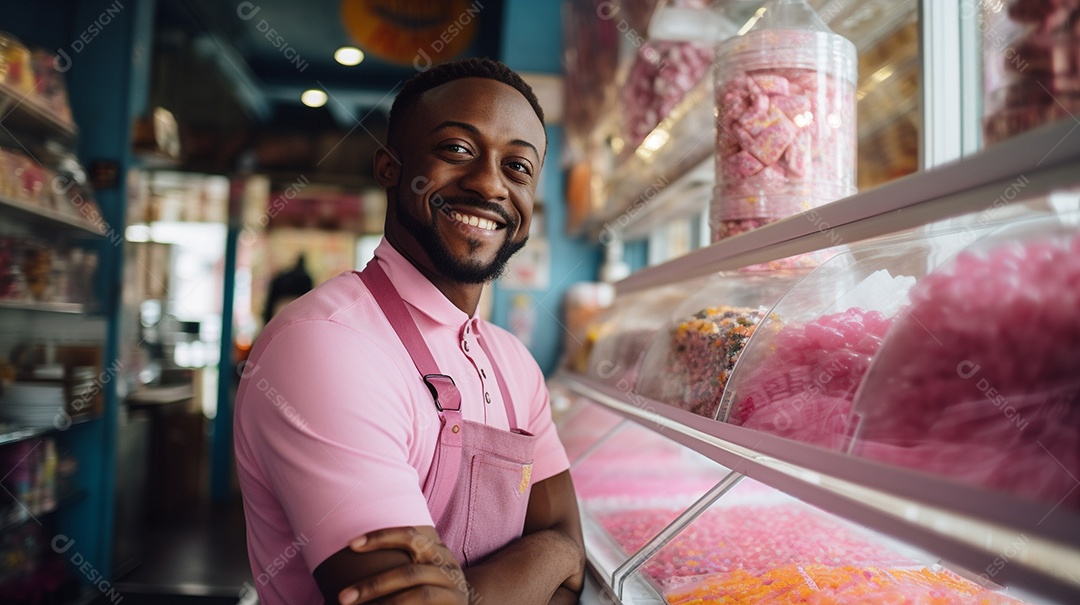 Homem trabalhando em uma loja de doces