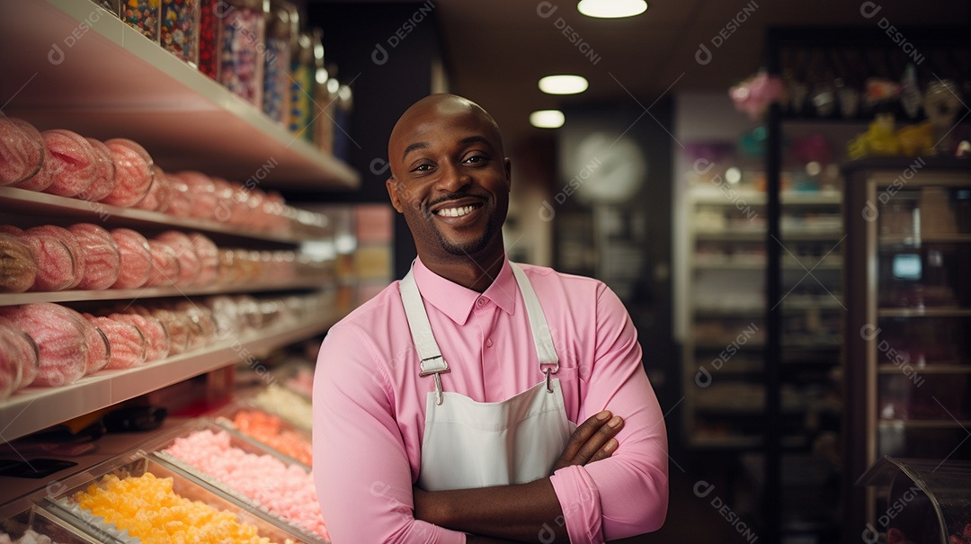 Homem trabalhando em uma loja de doces
