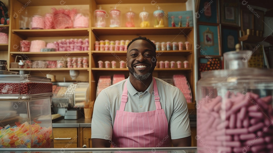 Homem trabalhando em uma loja de doces
