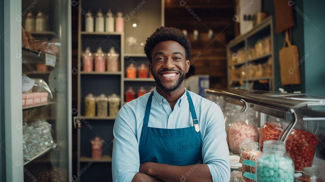 Homem trabalhando em uma loja de doces