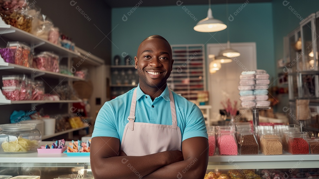 Homem trabalhando em uma loja de doces