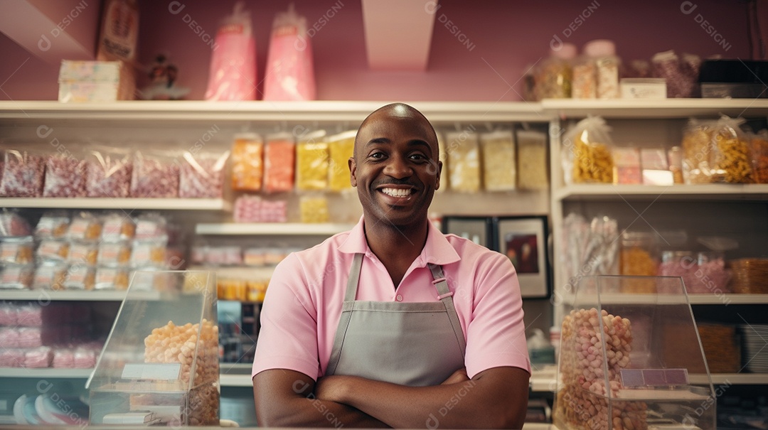 Homem trabalhando em uma loja de doces