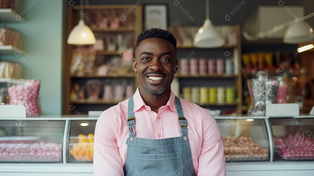 Homem trabalhando em uma loja de doces