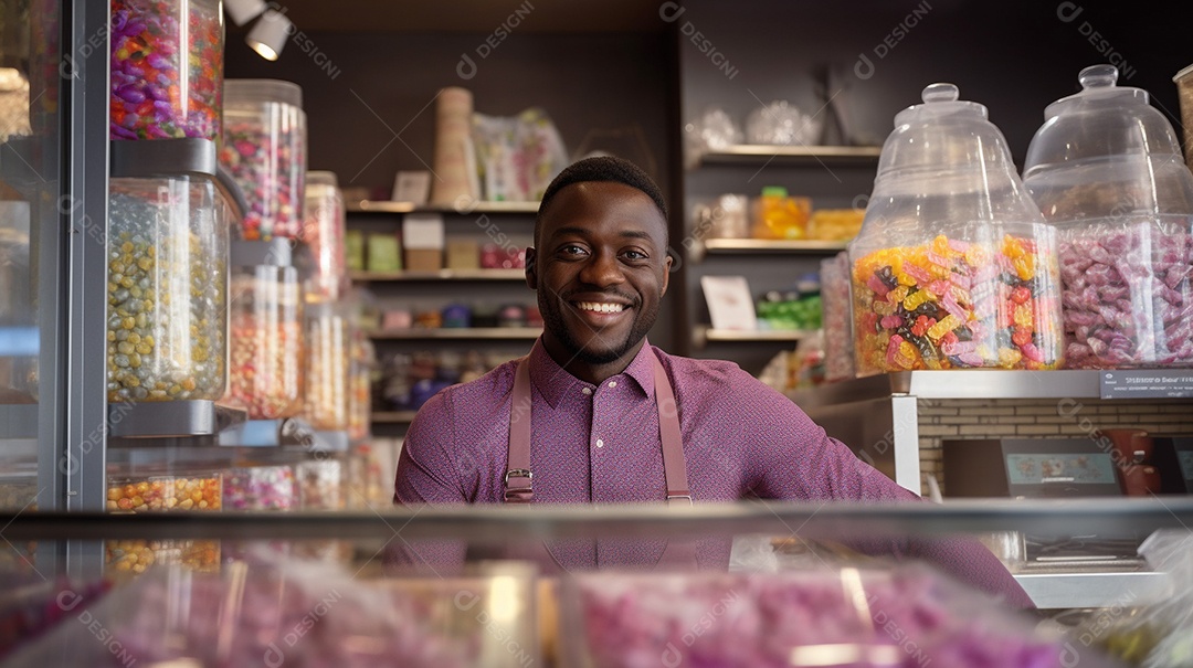Homem negro trabalhando em uma loja de doces