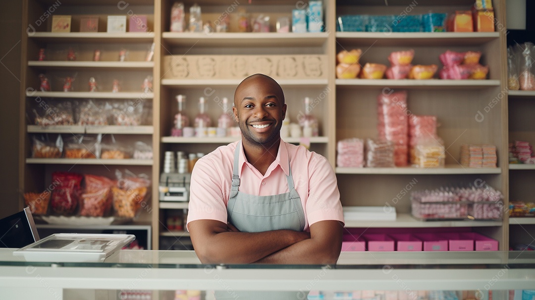 Homem negro trabalhando em uma loja de doces