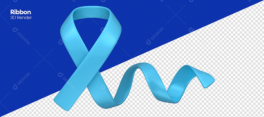Elemento 3D Laço Azul de Conscientização de Novembro Azul para Composição PSD
