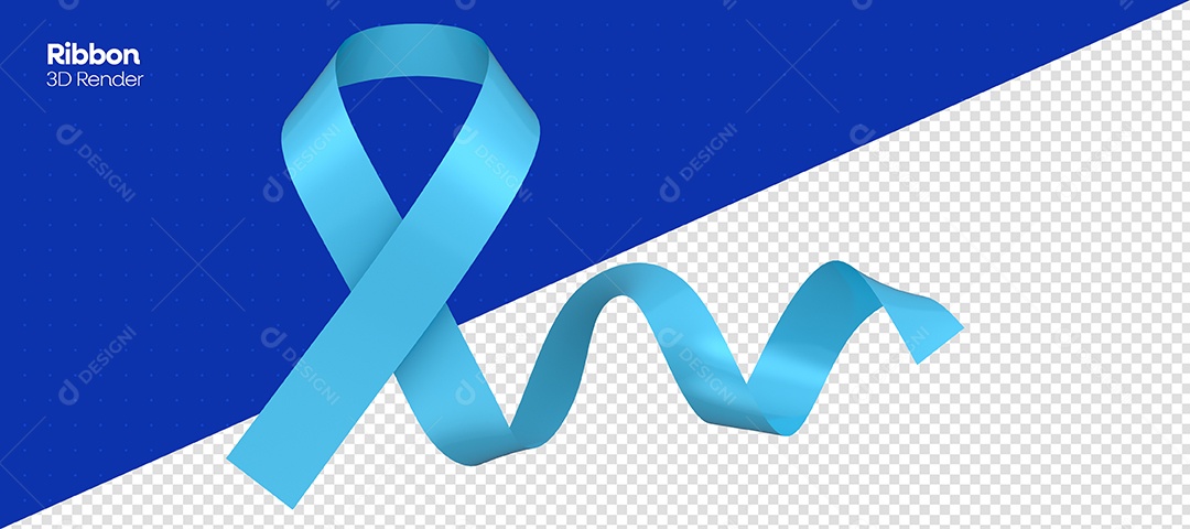 Elemento 3D Laço Azul de Conscientização de Novembro Azul para Composição PSD