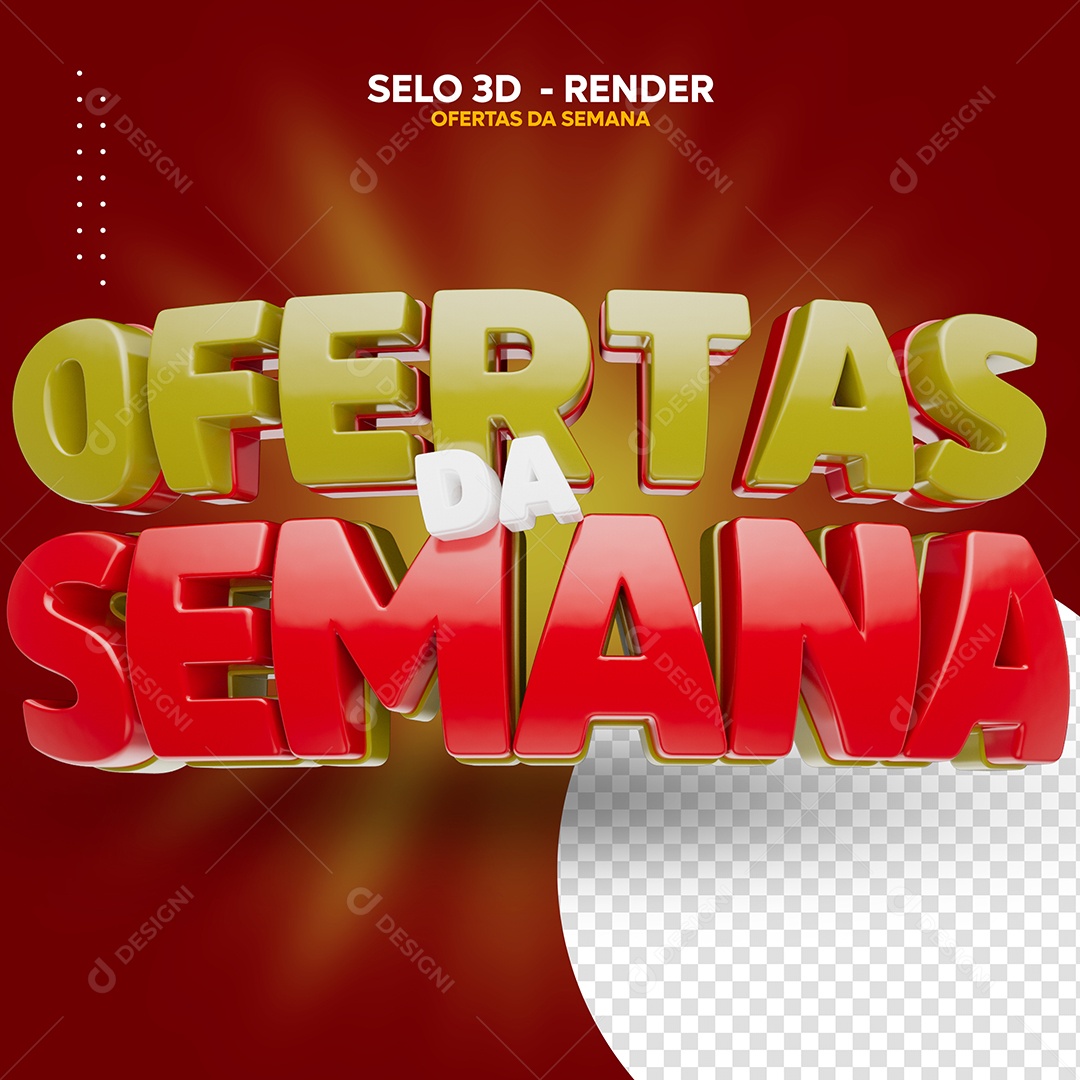 Ofertas da Semana Selo 3D Dourado Vermelho para Composição PSD
