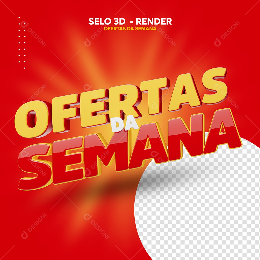 Ofertas da Semana Selo 3D Dourado Vermelho para Composição PSD