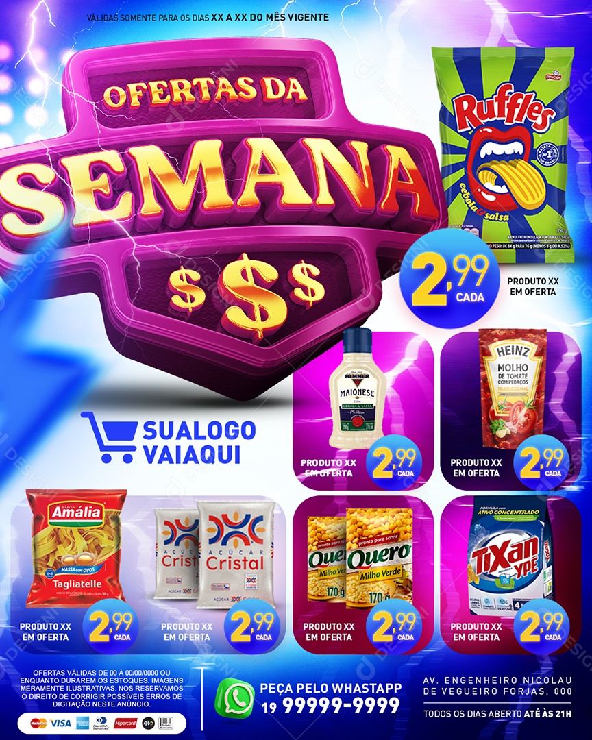 Tabloide Ofertas da Semana Produtos Supermercado Social Media PSD Editável