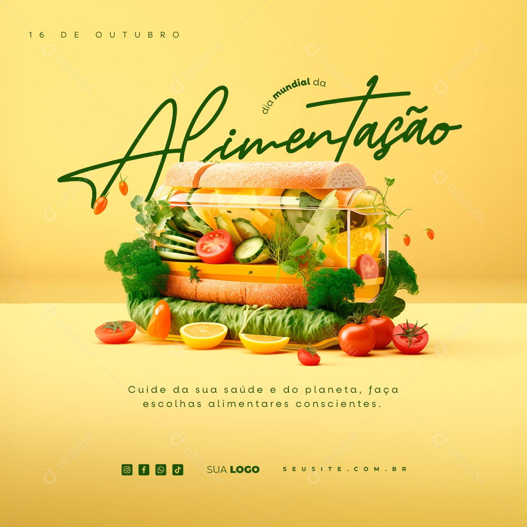 Dia Mundial da Alimentação Cuide da sua Saúde e do Planeta Faça Escolhas Alimentares Social Media PSD Editável