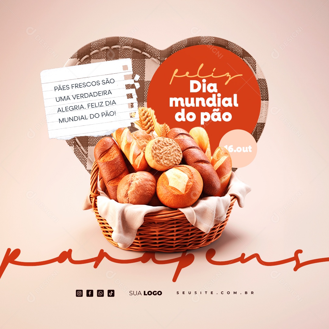 Feliz Dia Mundial do Pão 16 de Outubro Social Media PSD Editável