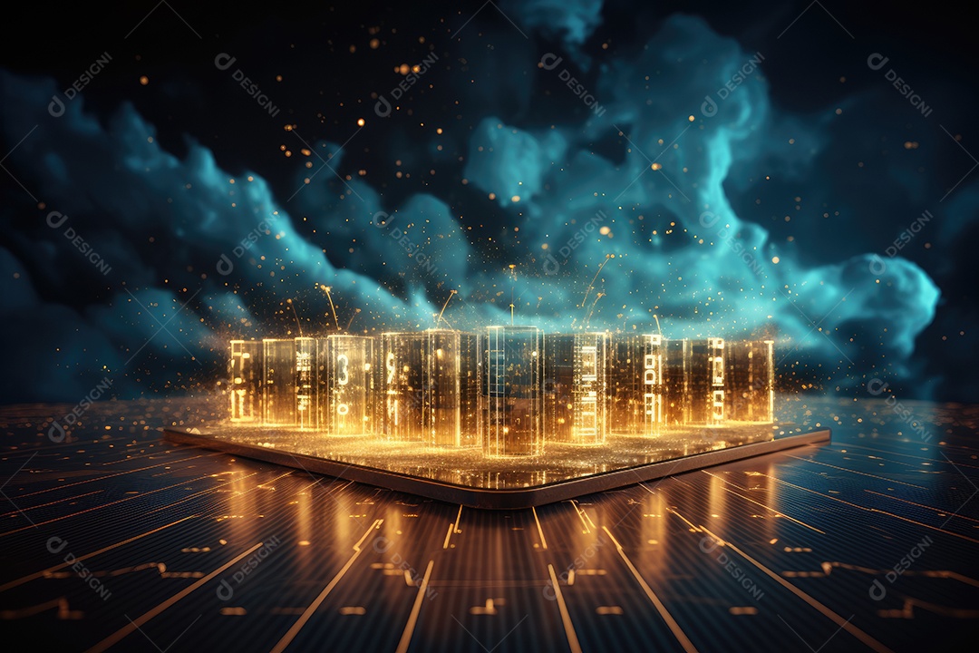 Tecnologia da informação digital holograma futurista da web com computação em nuvem IA generativa