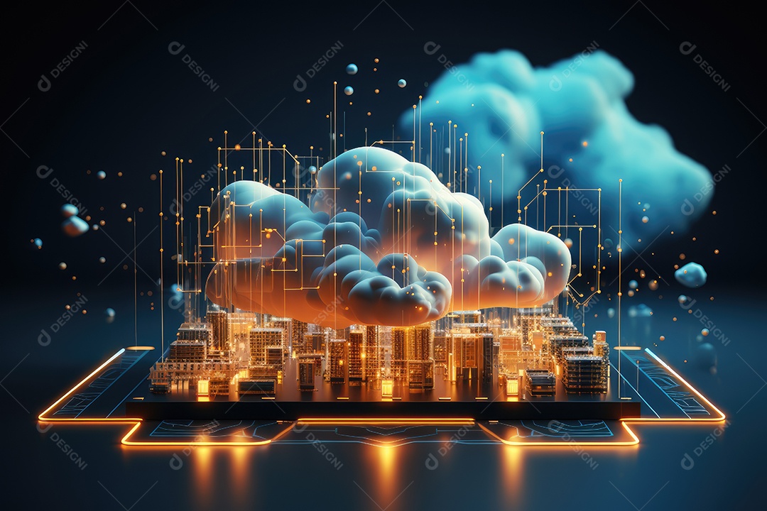 Tecnologia da informação digital holograma futurista da web com computação em nuvem IA generativa