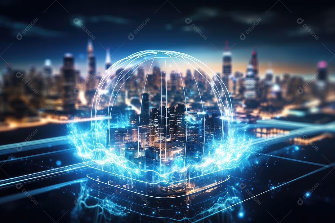 Tecnologia da informação digital holograma futurista da web com computação em nuvem IA generativa