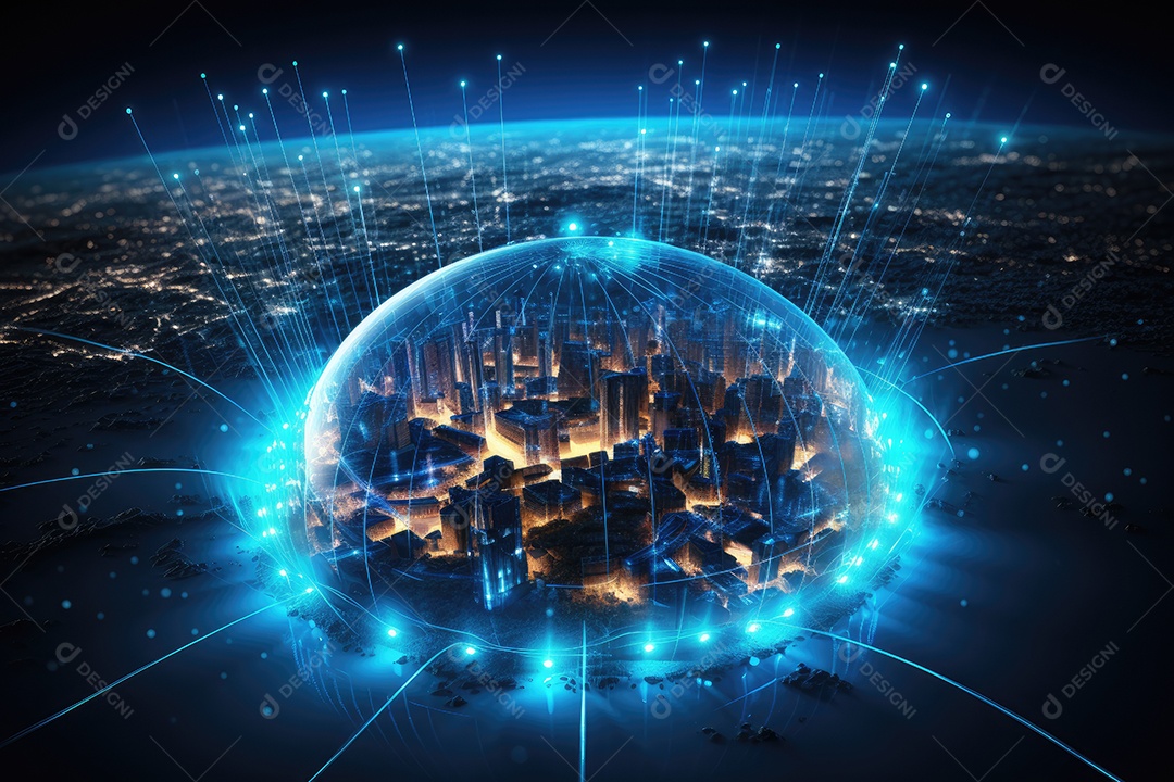 Tecnologia da informação digital holograma futurista da web com computação em nuvem IA generativa