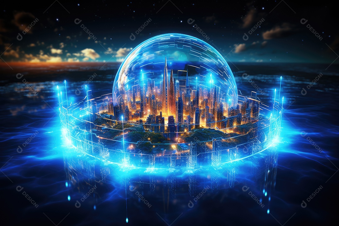 Tecnologia da informação digital holograma futurista da web com computação em nuvem IA generativa