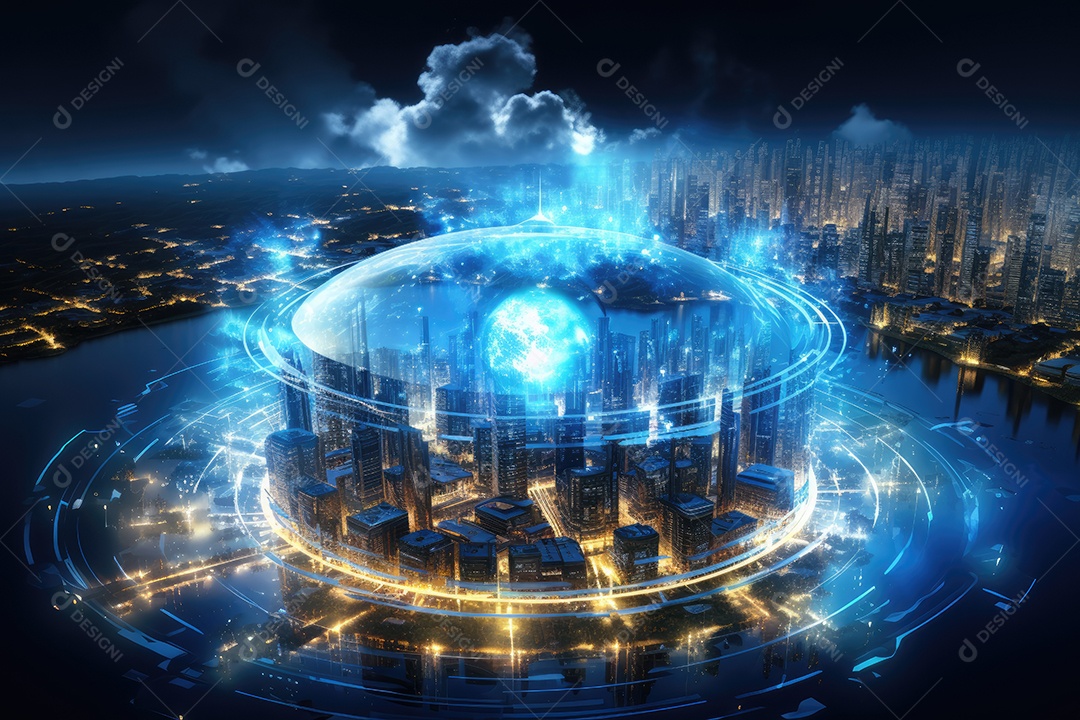 Tecnologia da informação digital holograma futurista da web com computação em nuvem IA generativa