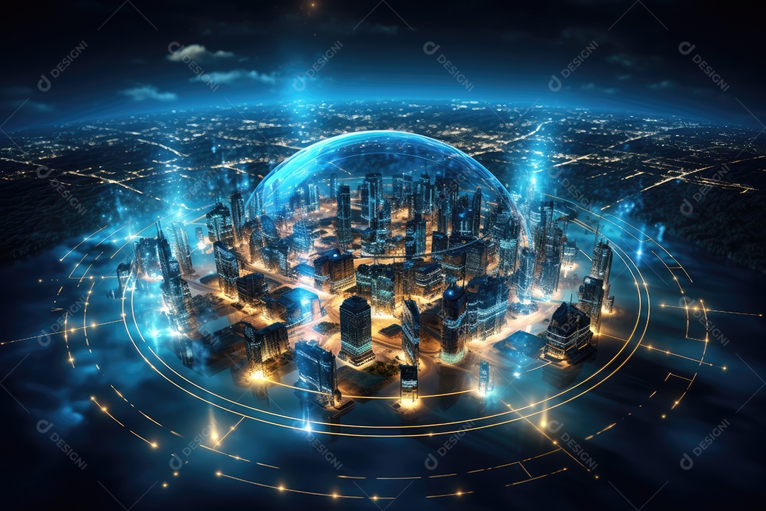 Tecnologia da informação digital holograma futurista da web com computação em nuvem IA generativa