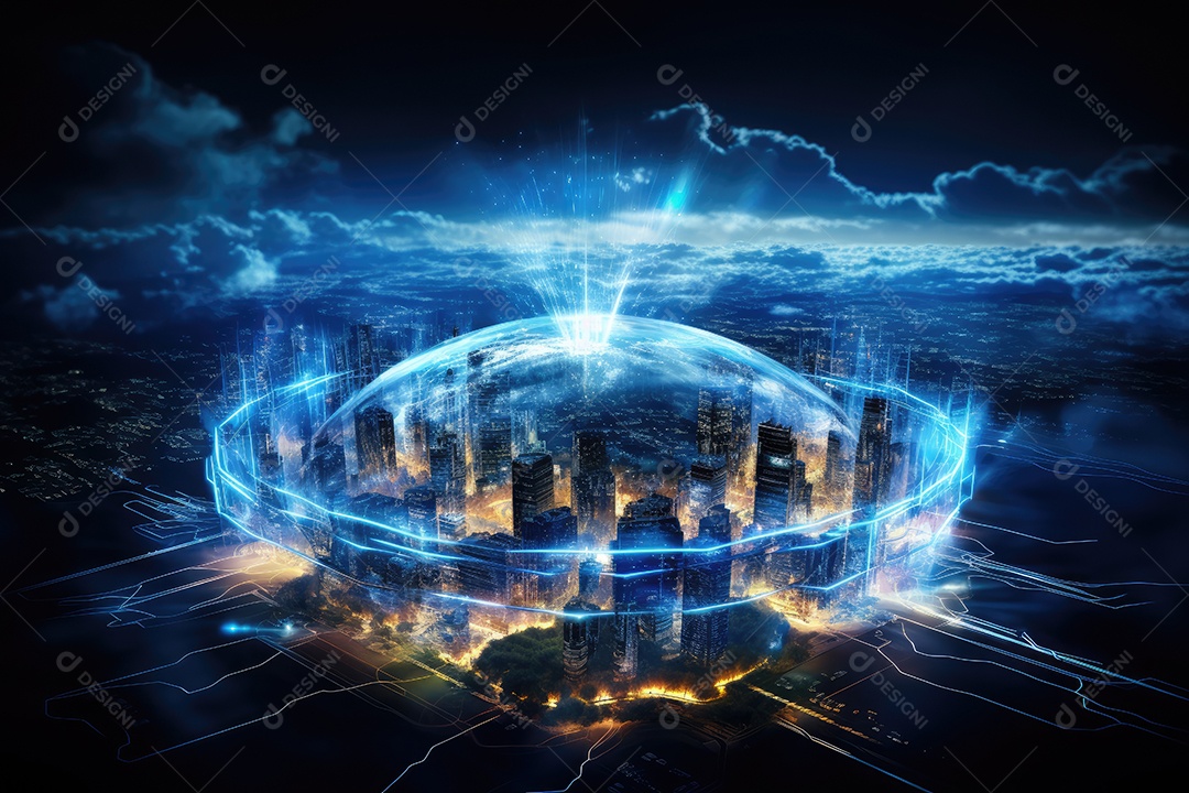 Tecnologia da informação digital holograma futurista da web com computação em nuvem IA generativa