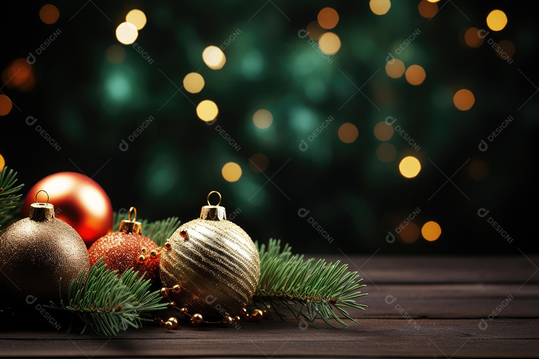 Fundo de bokeh de caixa de presente de bola de árvore de decoração de Natal