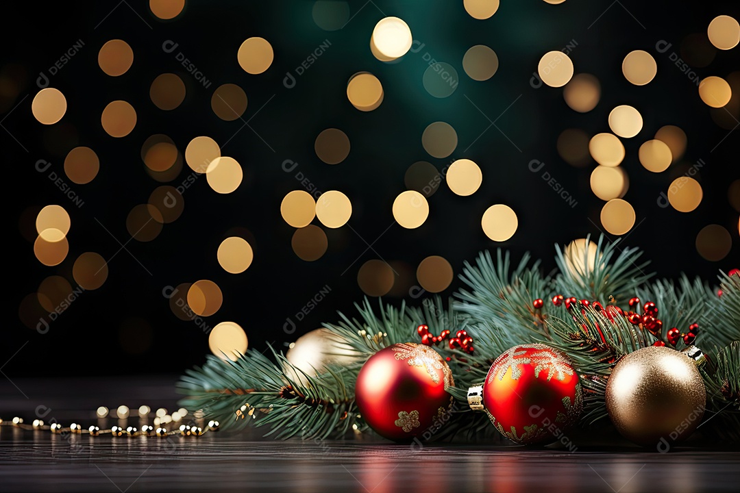 Fundo de bokeh de caixa de presente de bola de árvore de decoração de Natal