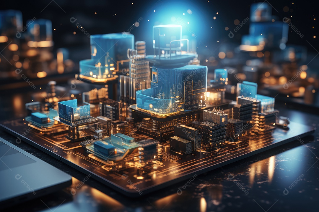 Processador de chipset de inteligência artificial em placa de circuito trabalhando em análise de dados aprendizado de máquina e conceito de tecnologia futurista IA generativa
