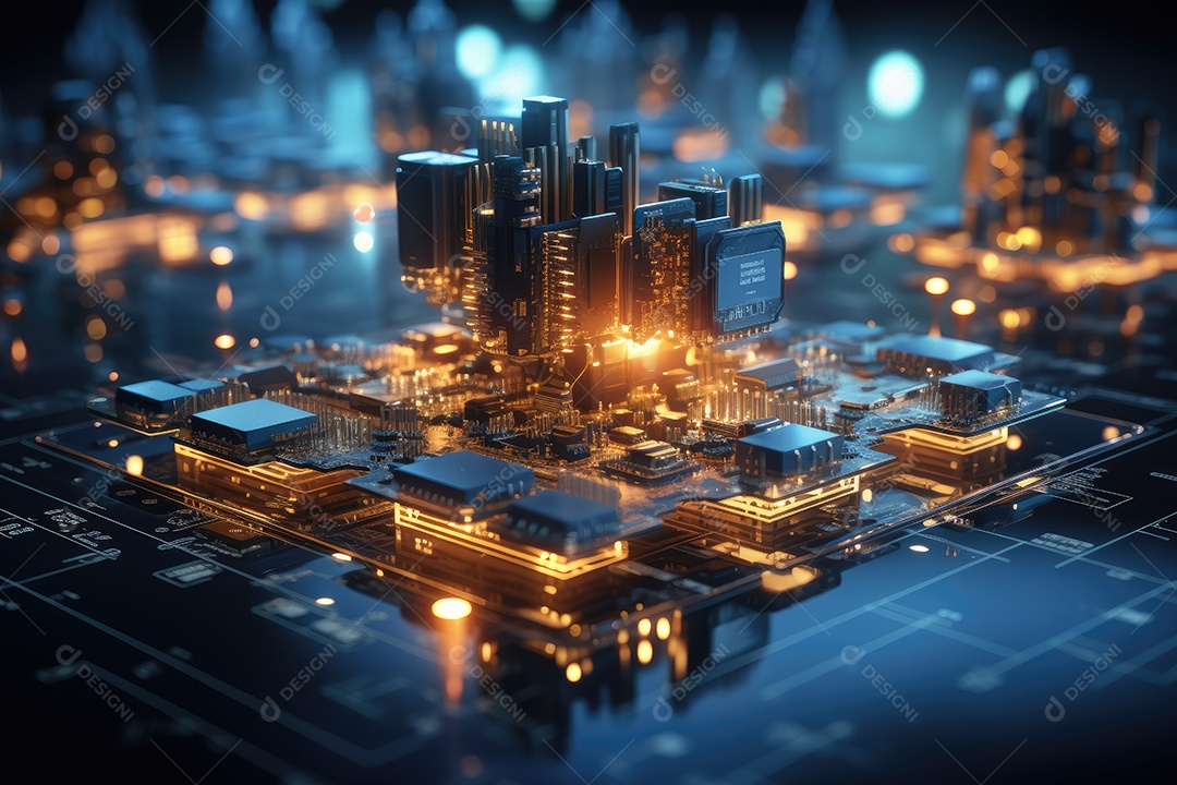 Processador de chipset de inteligência artificial em placa de circuito trabalhando em análise de dados aprendizado de máquina e conceito de tecnologia futurista IA generativa