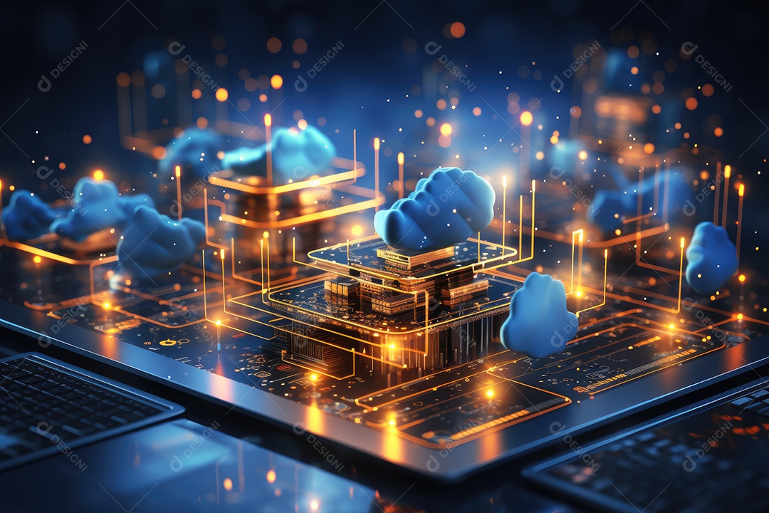 Processador de chipset de inteligência artificial em placa de circuito trabalhando em análise de dados aprendizado de máquina e conceito de tecnologia futurista IA generativa