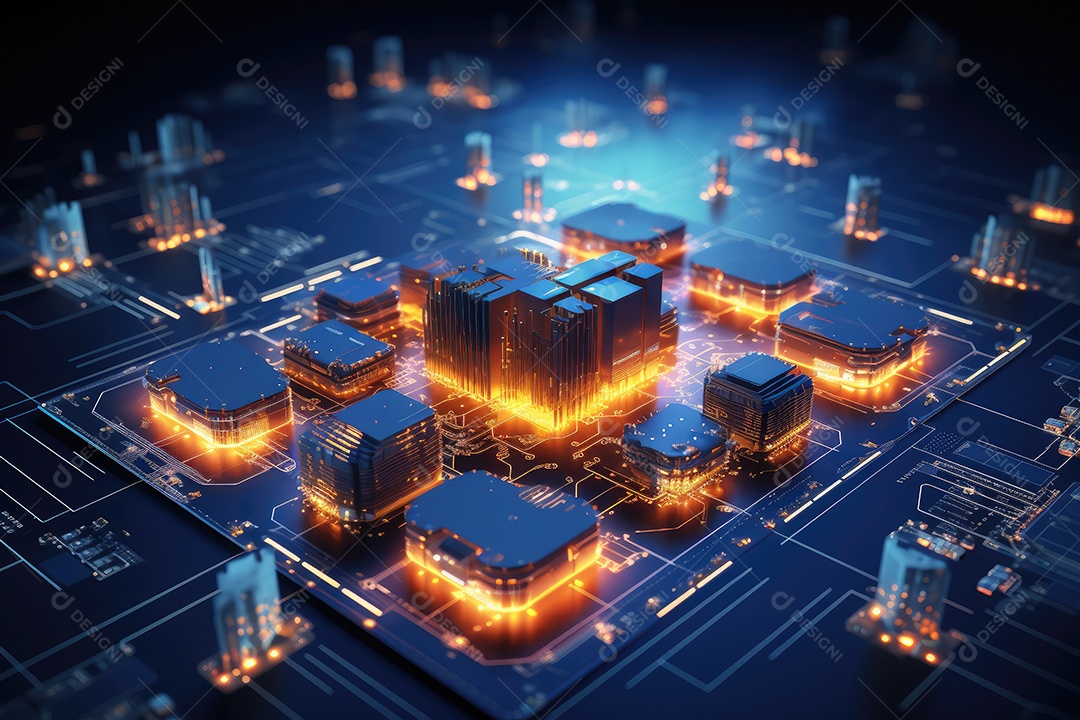 Processador de chipset de inteligência artificial em placa de circuito trabalhando em análise de dados aprendizado de máquina e conceito de tecnologia futurista IA generativa