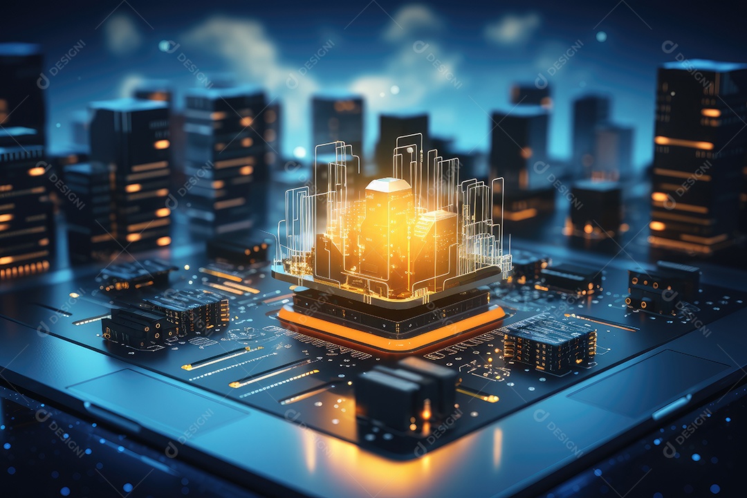 Processador de chipset de inteligência artificial em placa de circuito trabalhando em análise de dados aprendizado de máquina e conceito de tecnologia futurista IA generativa