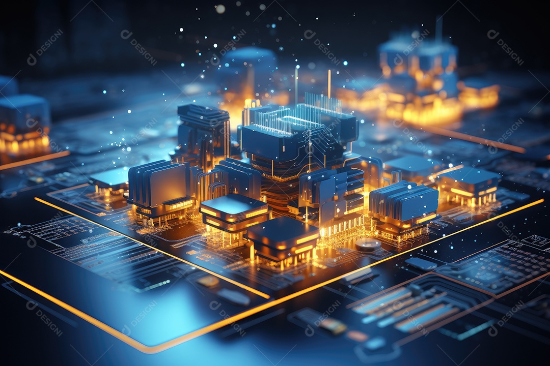 Processador de chipset de inteligência artificial em placa de circuito trabalhando em análise de dados aprendizado de máquina e conceito de tecnologia futurista IA generativa