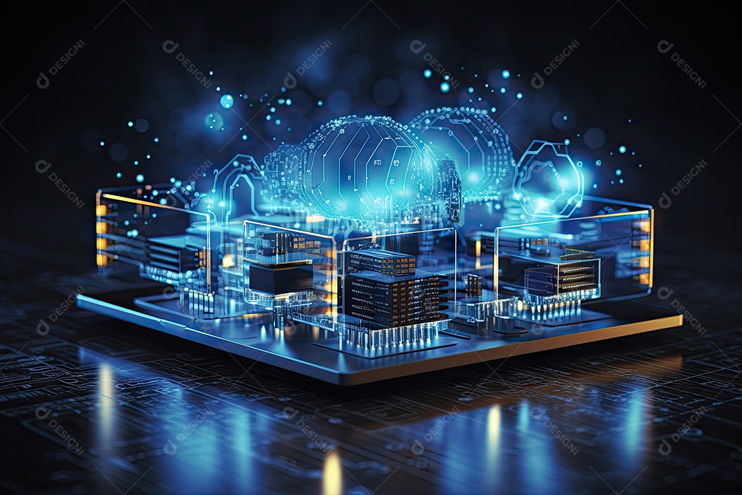 Processador de chipset de inteligência artificial em placa de circuito trabalhando em análise de dados aprendizado de máquina e conceito de tecnologia futurista IA generativa