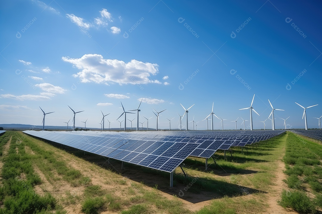 Energia sustentável usando painéis solares e parques eólicos é favorável à empresa gerado pela IA