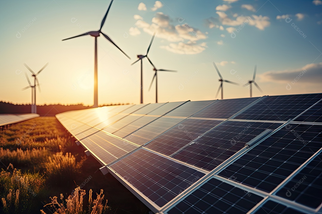 Energia sustentável usando painéis solares e parques eólicos é favorável à empresa gerado pela IA