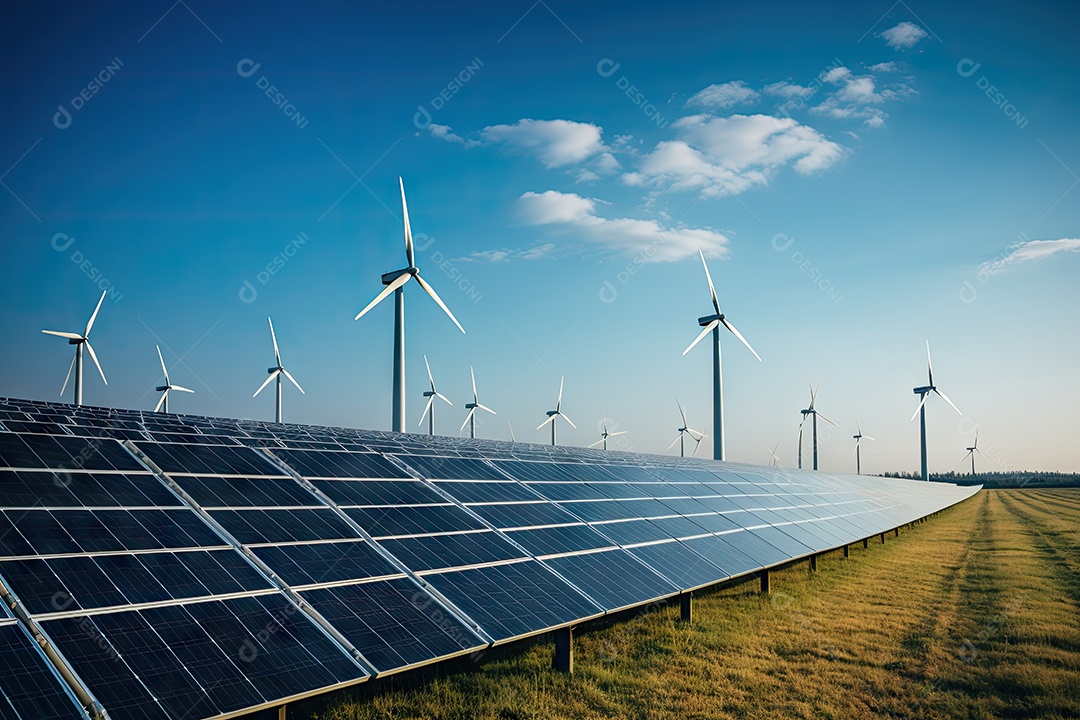 Energia sustentável usando painéis solares e parques eólicos é favorável à empresa gerado pela IA