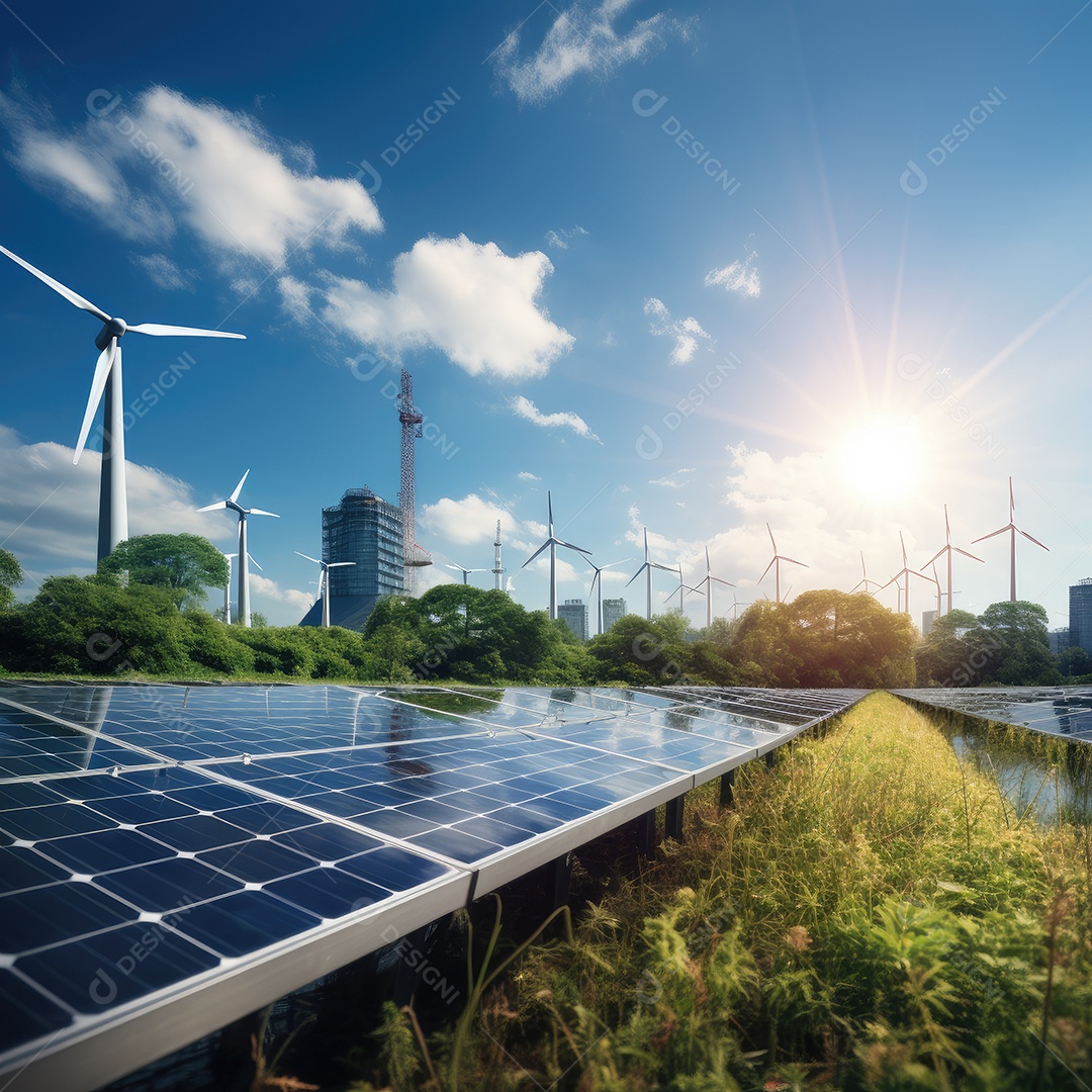 Energia sustentável usando painéis solares e parques eólicos é favorável à empresa gerado pela IA