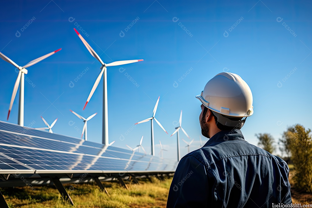 Energia sustentável usando painéis solares e parques eólicos é favorável à empresa gerado pela IA