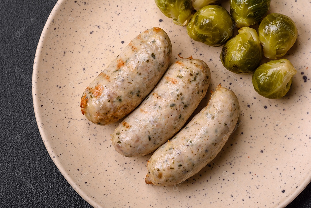 Salsichas proteína vegetal seitan sem carne soja trigo sabor clássico lanche vegetariano ou vegano pronto para comer na mesa lanche saudável