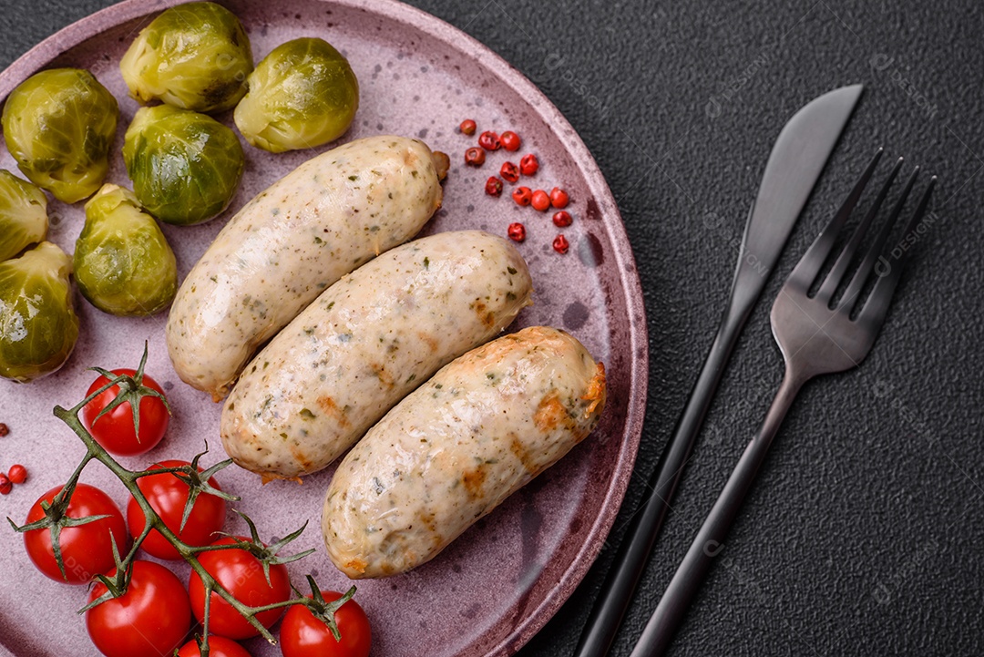 Salsichas proteína vegetal seitan sem carne soja trigo sabor clássico lanche vegetariano ou vegano pronto para comer na mesa lanche saudável