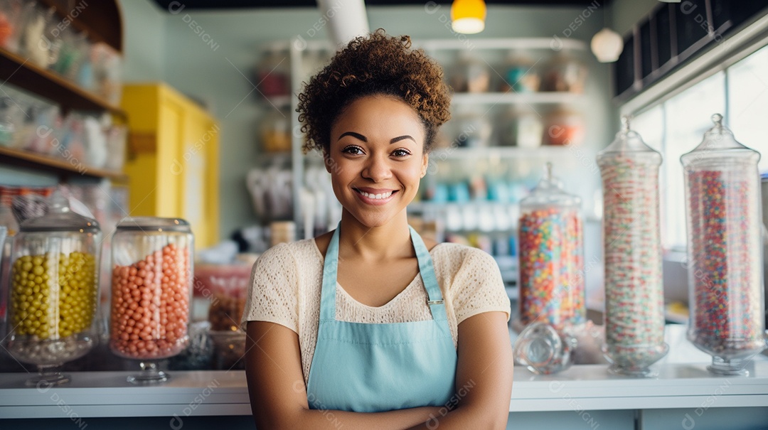 Mulher trabalhando em uma loja de doces