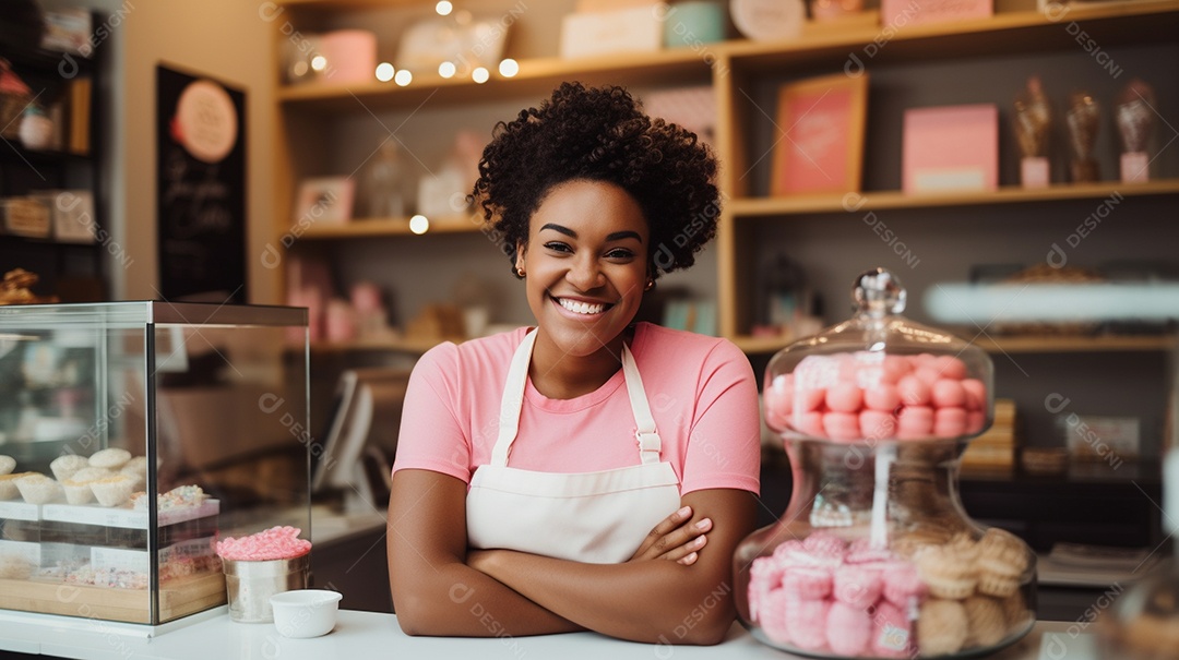 Mulher trabalhando em uma loja de doces